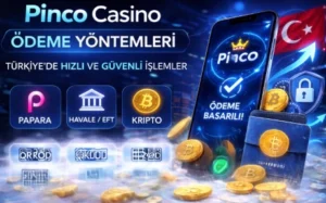 Pinco Casino ödeme yöntemleri görseli, Papara havale EFT kripto ve güvenli ödeme ekranı